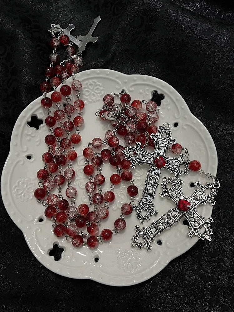 Three-Color Gothic Beaded Cross Necklace