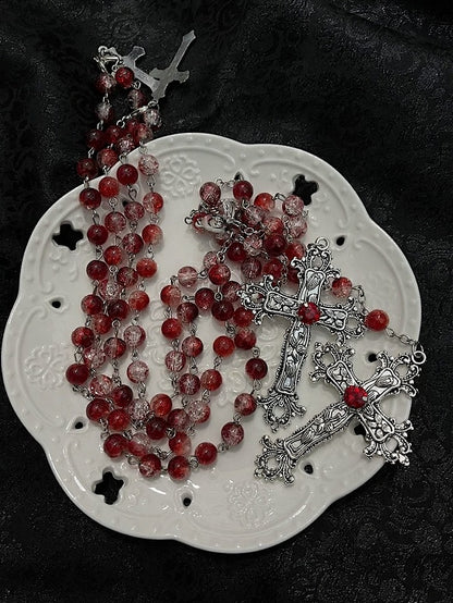 Three-Color Gothic Beaded Cross Necklace