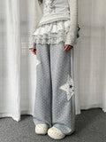 Lace-trimmed Pants Accessory  Polka-dot Grey Star Straight-leg Patchwork with