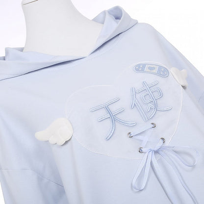 Tenshi Kaiwai Hellblaue Charaktere Schnürdetail Yami Kawaii Hoodie