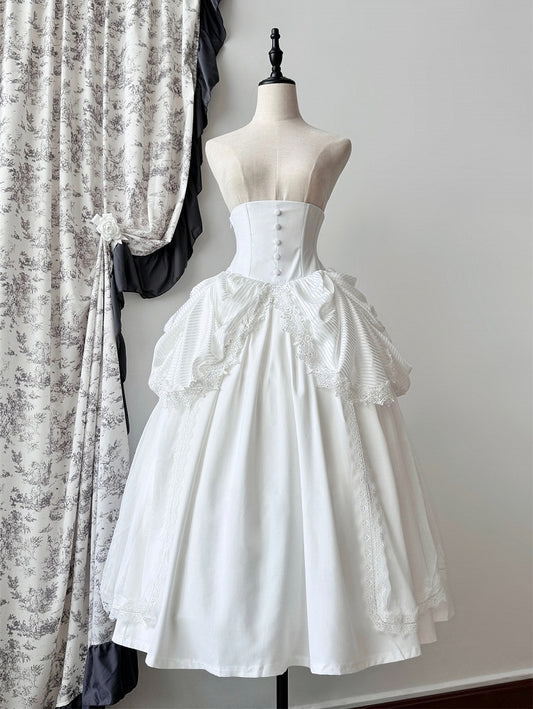 White Boned Corset Underbust Aristocrat Lolita Skirt - Puppet Mind Book