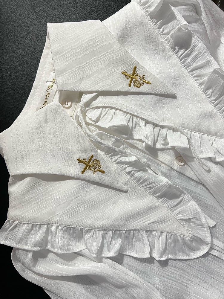 Point Shirt Lolita Ouji Foldover Long Collar White Tail Sleeves