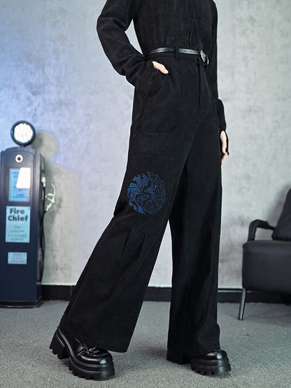 with Goldfish Pants Wide-leg Embroidery Black Gothic