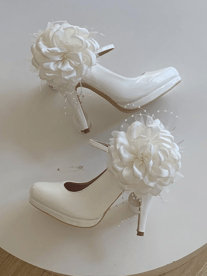 Detail Floral Classic Off-white with High-heel Lolita Shoes