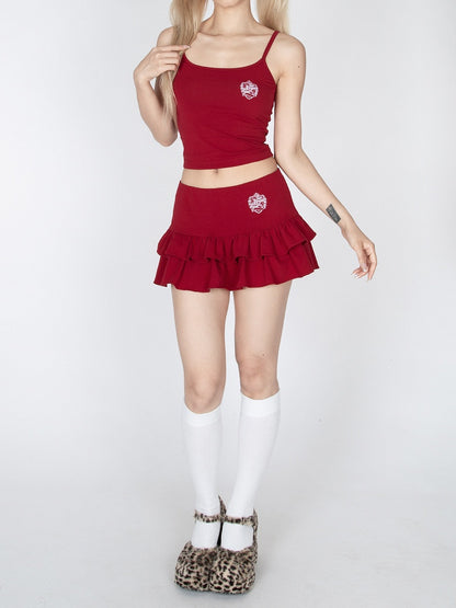 Rot/Schwarzes, kurzes Cami-Top „Glamourous“