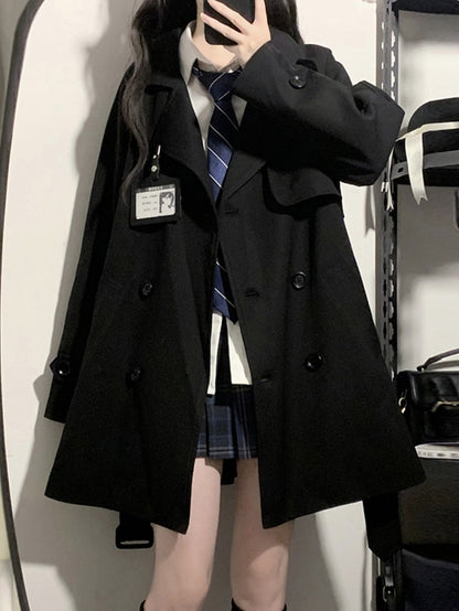 Taille JK Mantel Gürtel Uniform Graben Schwarz/Khaki Mit