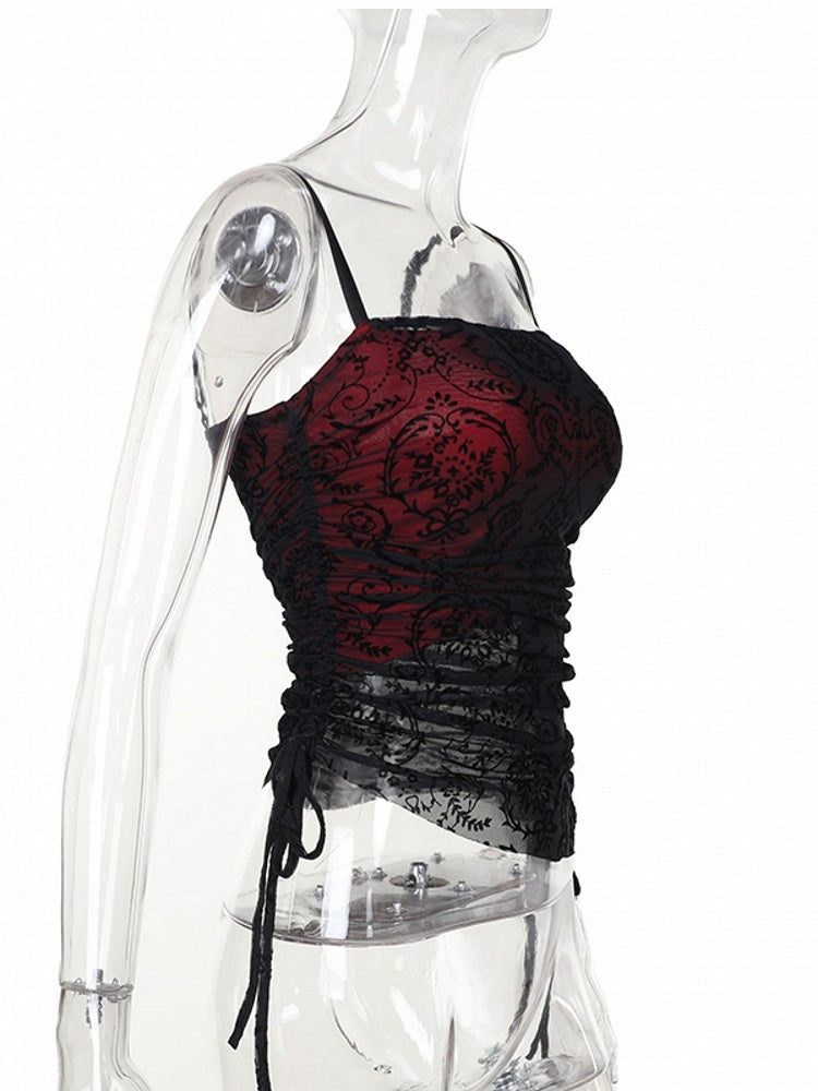 Underlay Top Black with Embroidered Cami Gothic Halloween Lace Red