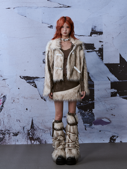 Y2K Stulpen Beige Bein Weiß mit PU verstellbaren Riemen