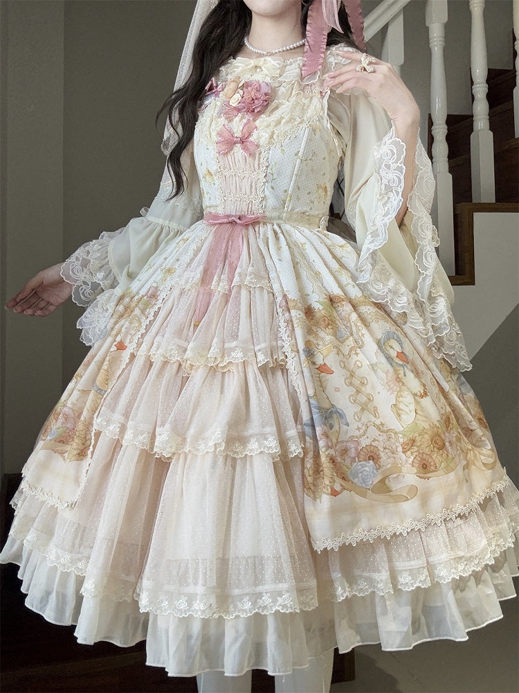 Light Print Jumper Sunflowers Sweet and Skirt Farm Green Lolita Ducks