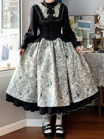 Lolita Animals One Long-Sleeve Piece Forest Print Green Elegant