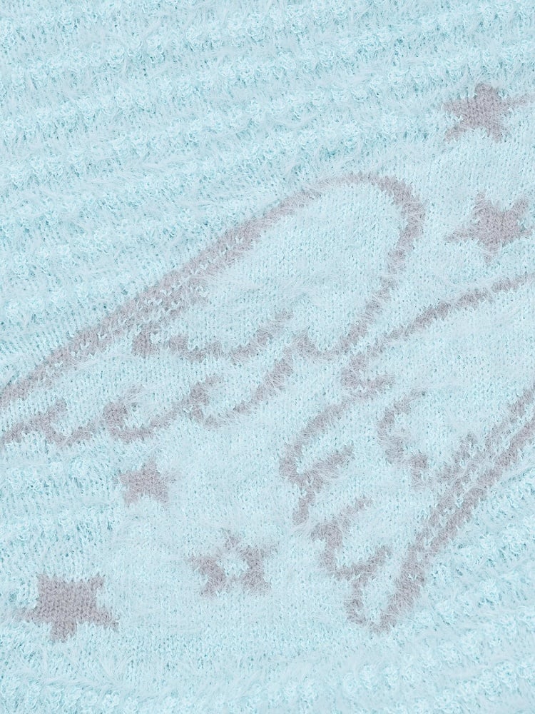 Cool Season Kawaii Blue Asymmetric Faux Mohair Star Wing Sweater - Languid Park