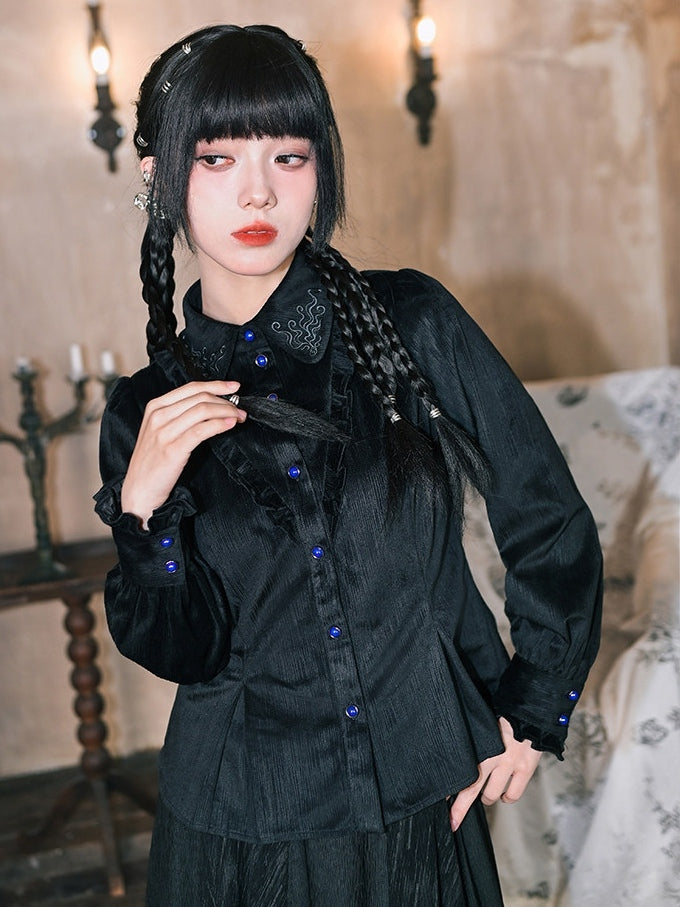 with Shirt Gothic Ruffle Sleeves Trim Black - Balloon