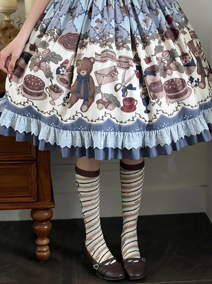 Einteiliges Lolita-Kleid mit Eichel-Print und kurzen Ärmeln, Teddy Sweet