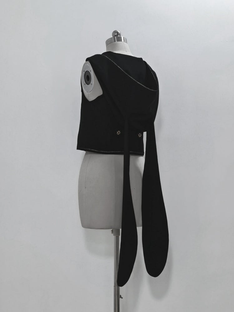Gilet à capuche surdimensionné noir avec oreilles de lapin Ouji