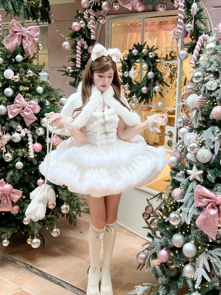 White Sweet Winter Lolita Hooded Cape with Oversized Plush Bunny Ears
