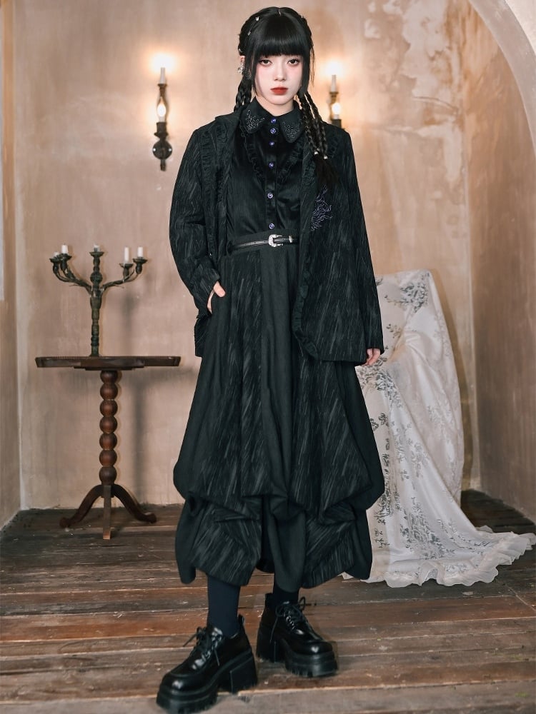 Slant - Black Two-Way Cheongsam Pockets Goth Skirt