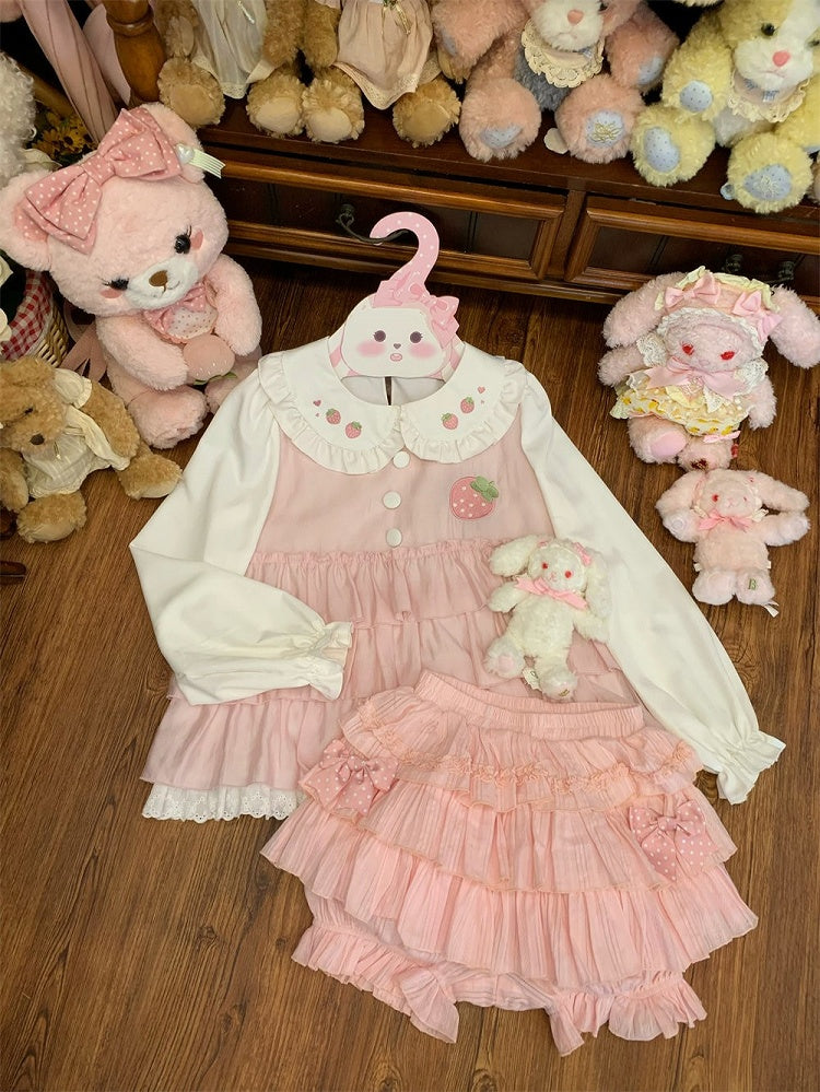 Skort Daily Accents Tiered with Bow Pink Ruffles Kawaii