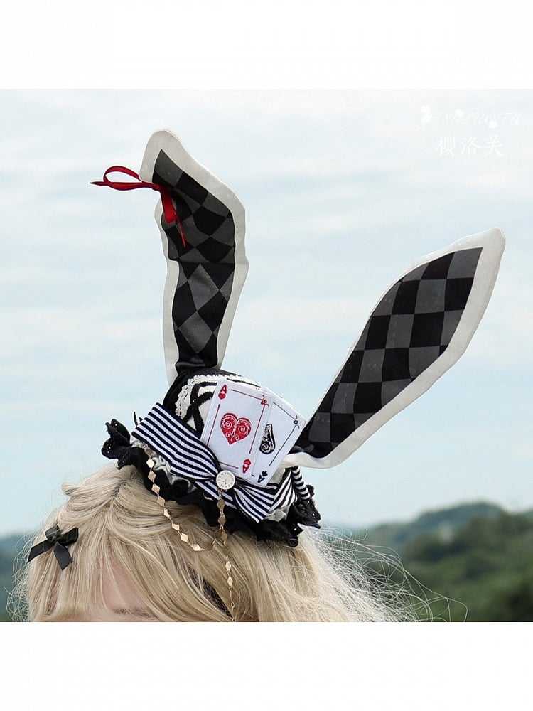 Wonderland Rabbit Ear Hat Poker Card & Checkered Motif in 4 Shades - Ying Luo Fu