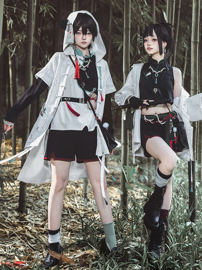 Mantel Panda Weiß Blatt Jacquard Kapuze Ohren Bambus