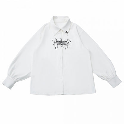 Gothic Casual Cross Shirt Print Incantation Longline/Short White with