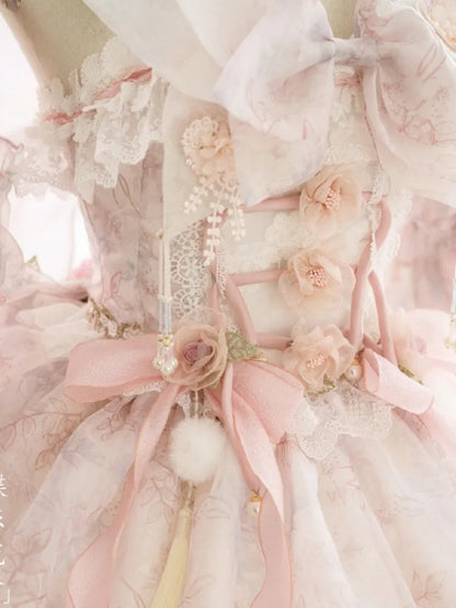 Rosa Prinzessin Fee Blumenmuster Set voller Schmetterling und JSK Kleid Lolita Blume