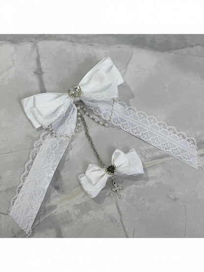 Dual Color Bow Bead Chain Hair Clip with Cross - Magic Diary