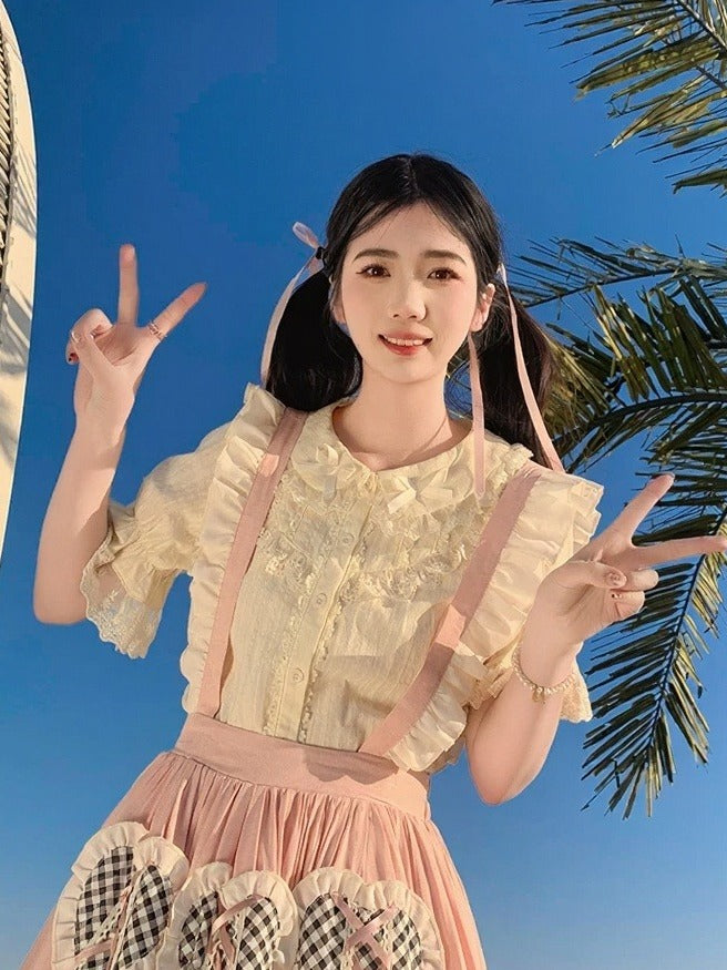 Yellow Bow-Trim Peter Pan Collar Blouse - Lan Jian Chuan