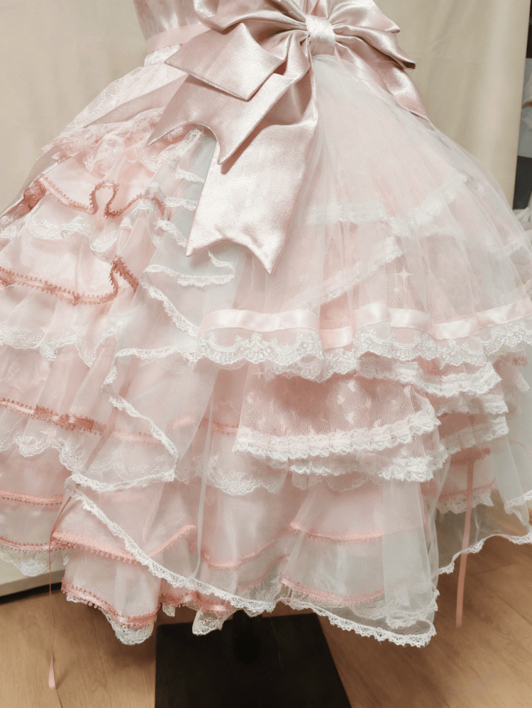Heart Pink Lace Blue Pattern Hime Train Lolita