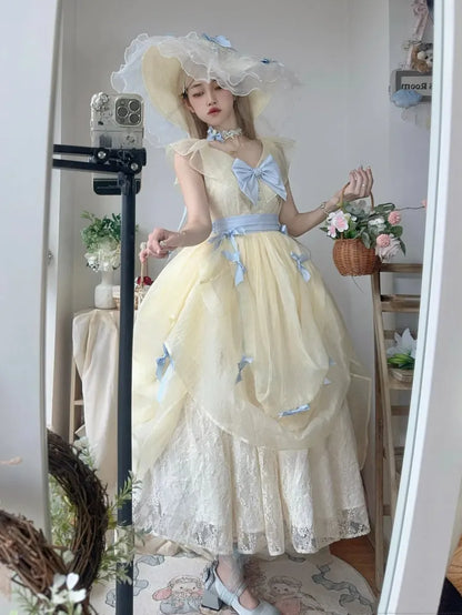 and Straw Bows Blue Hat Bead Yellow Details Large