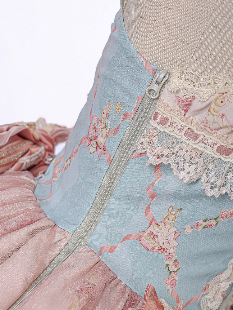 Doll Theme JSK Dress in Blue & Pink with Bow Accents, Lolita Style - Alice Girl