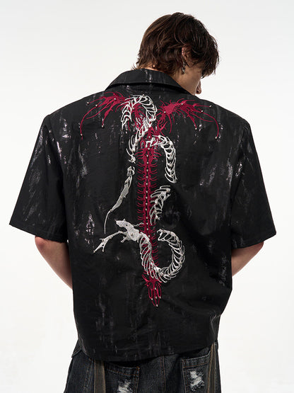 Studs Unisexe à - Chemise à Manches Courtes Motif Serpent Osseux Embellissement Noir