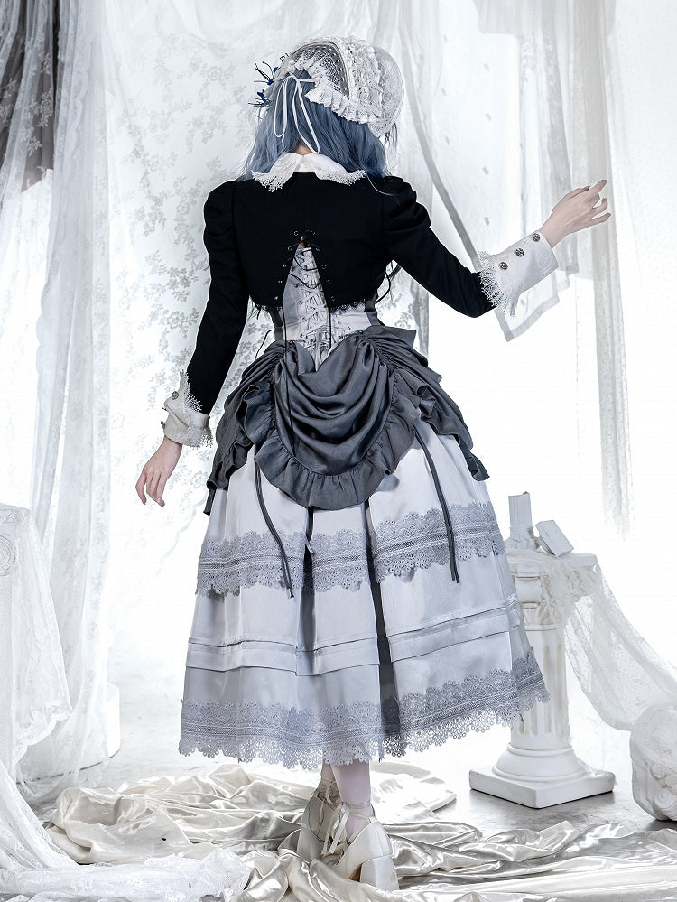 Lolita Top Long Embroidery Cropped Gothic Sleeves Black Scale