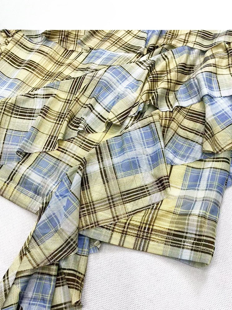 Y2K Cami Plaid Hem Asymmetrical Yellow Glamorous Dress Pattern