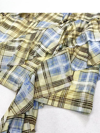 Y2K Cami Plaid Hem Asymmetrical Yellow Glamorous Dress Pattern