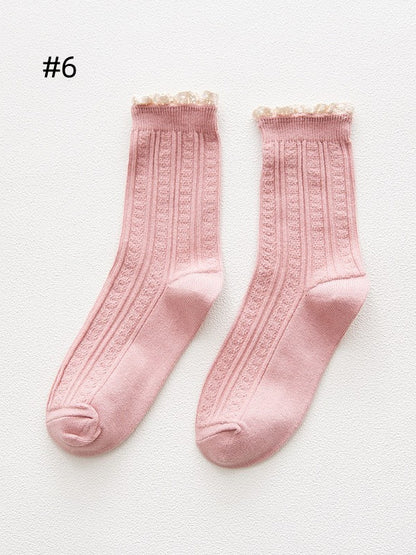 7 Options Sweet Ruffled Cuff Calf Socks