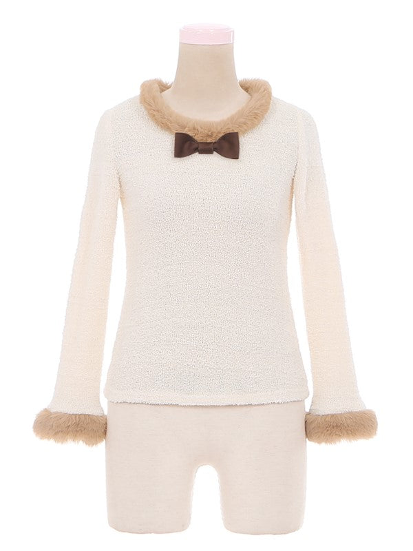 Coffee Neckline Plush White Cuff and Top