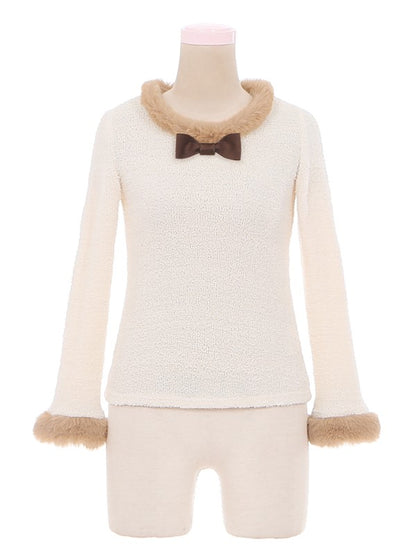 Coffee Neckline Plush White Cuff and Top