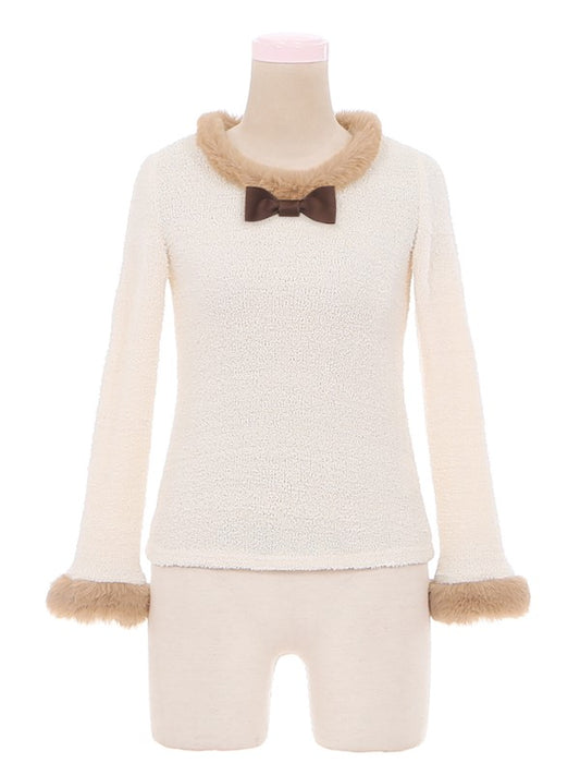 Coffee Neckline Plush White Cuff and Top