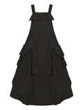 Kleid Lockeres Design Schwarze Rüschen Kordelzug Goth Cascading