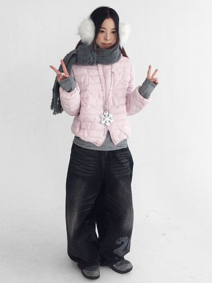with Star Pink Hoodie Kawaii Front in Daily Pattern Closure Zipper Teardrop Jacket