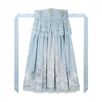 ホワイトスカート ハイケープウエストトップ キャミソール + チュールプリント キャッスルブルー