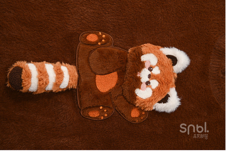 Brown Cute Red Panda Adorned Distress Trim Loose Sweater