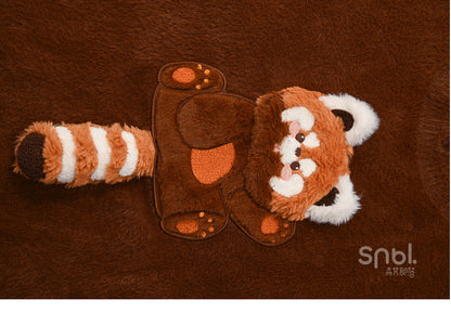 Brown Cute Red Panda Adorned Distress Trim Loose Sweater