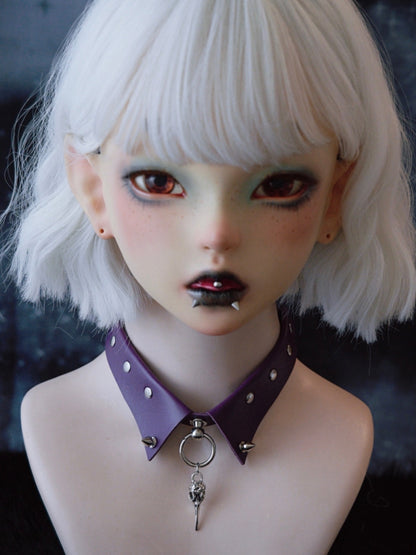 Bird Choker Silver Gothic Pendant Purple Bone Studs Details