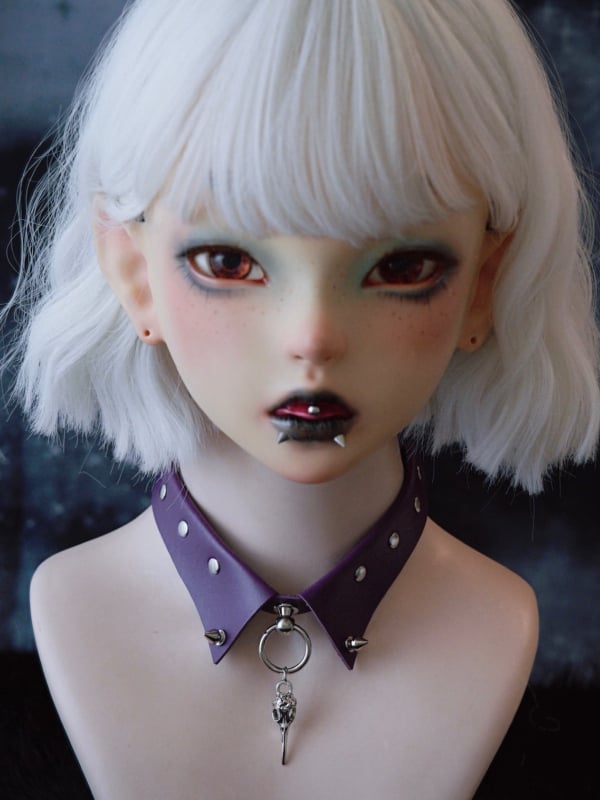 Bird Gothic Details Studs Bone Purple Pendant Choker Silver