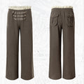 Khaki Green Double-Breasted Straight Leg Sweatpants with Lace Trim, Punk Style - NO ROMANCE