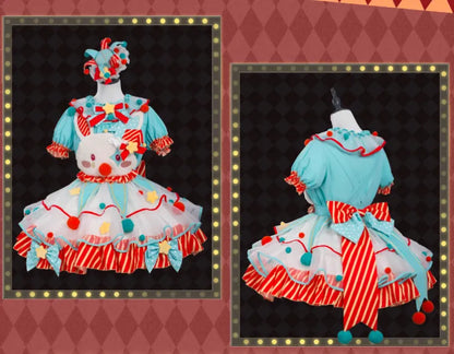 Fleece Clown Bunny Bodice Green and Orange Circus Sweet Lolita Overalls Pastel Clowncore Dress