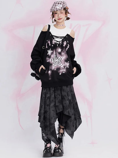 Zweiteiliges Sweatshirt mit schwarzem Stern und Cut-Outs an den Schultern