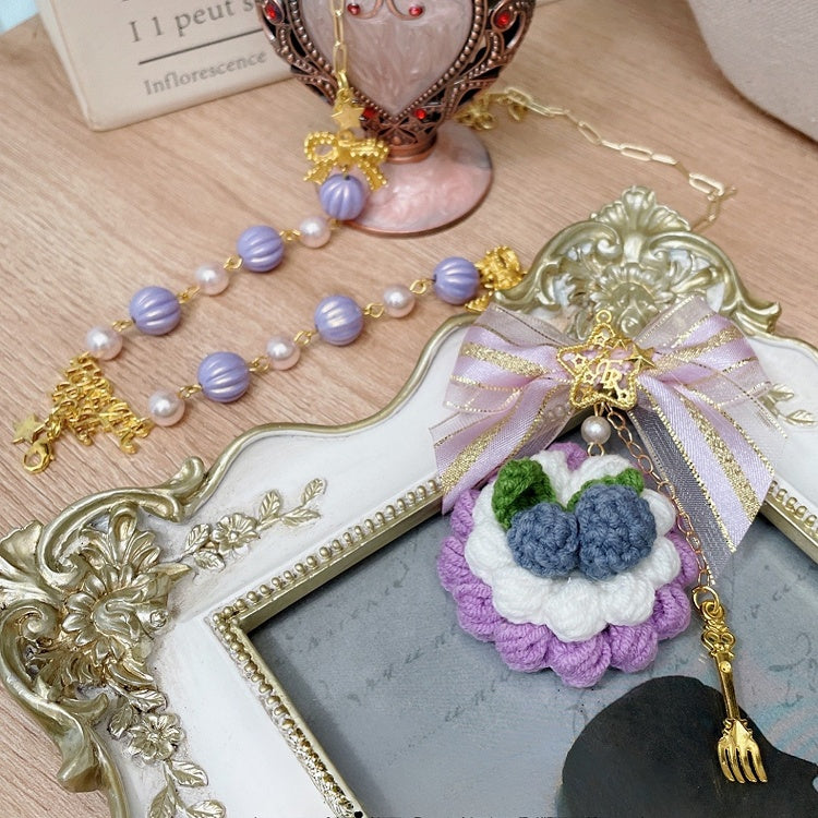 Pendant Star Blueberry Fork Beaded Purple Decorated Bowknot Necklace And