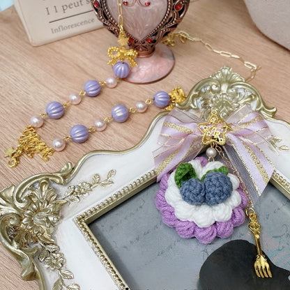 Pendant Star Blueberry Fork Beaded Purple Decorated Bowknot Necklace And
